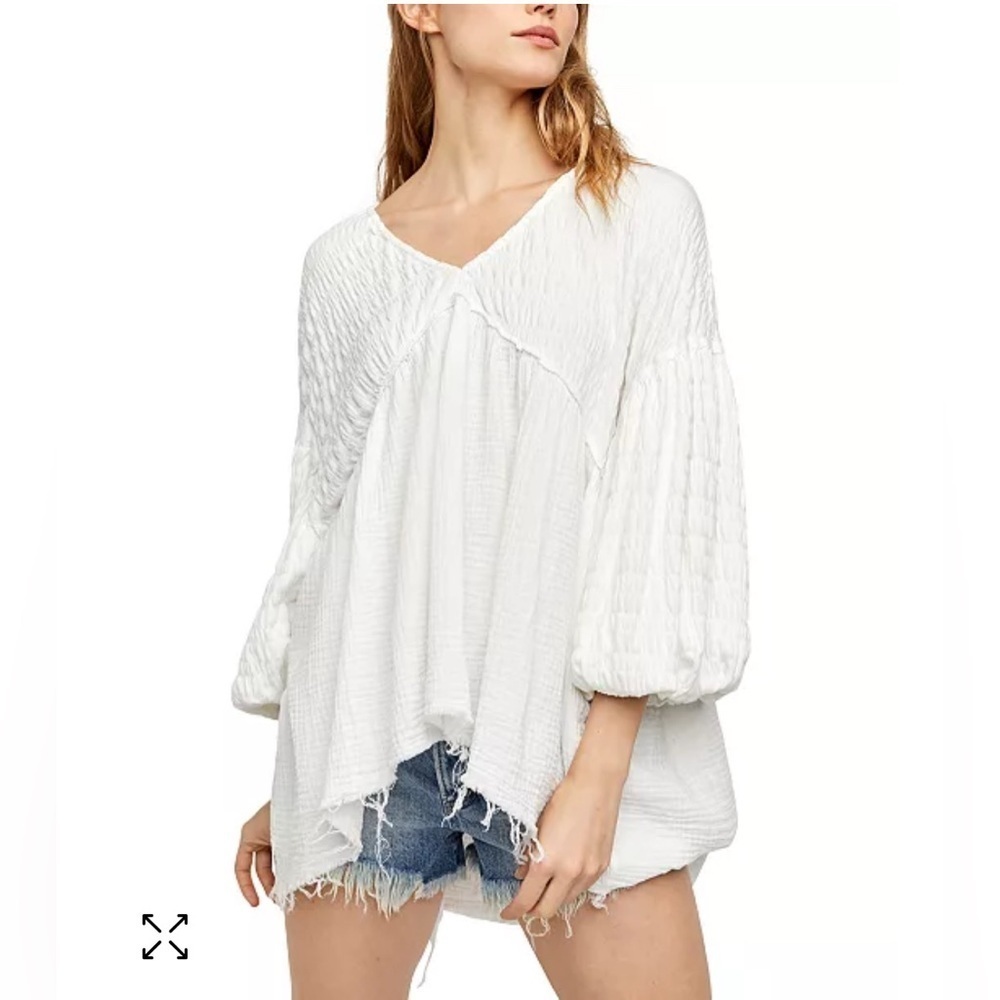 Free people flower power smocked boho top off-white S M